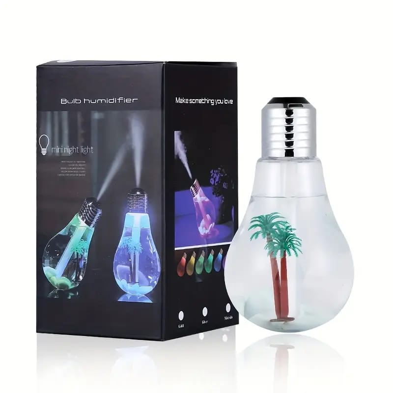 USB Powered Easy to Refill Water Push Button Nightlight Feature Control Creative Ocean Bulb Mist Spray Humidifier with Lid Opening with Box