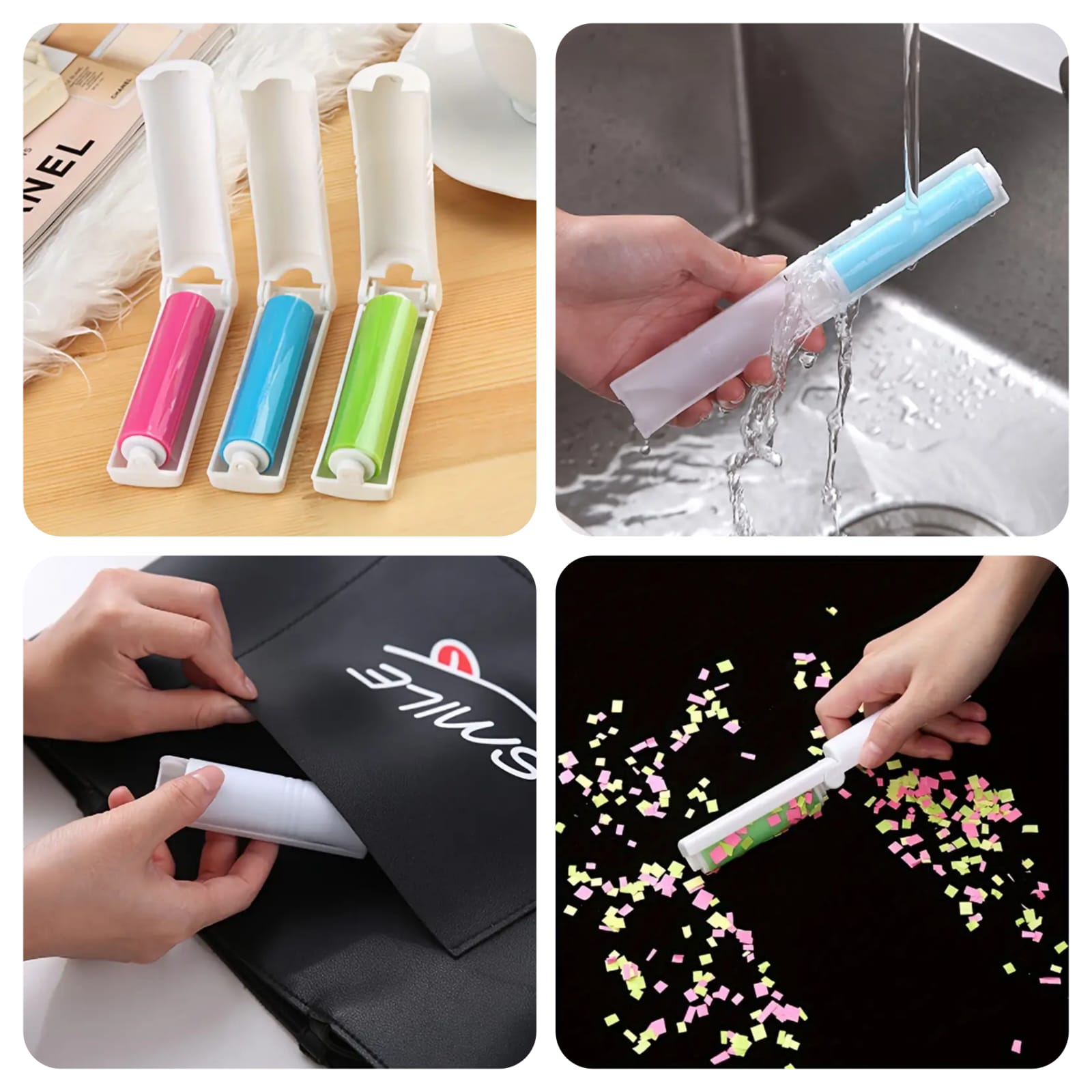 (Pack of 3) Mini Pocket Compact and Portable Lint Roller with Washable Refill