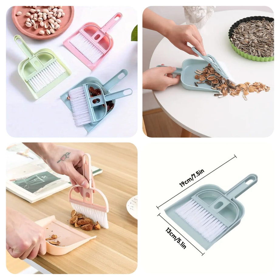 Mini Manual Small Broom and Scoop Combo Desktop Cleaning Kit Dustpan and Brush Set for Home Office Use