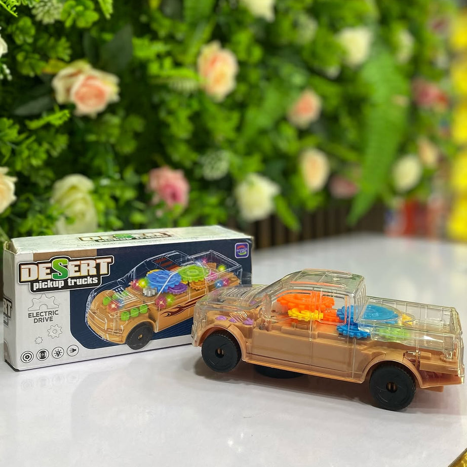 Desert Pickup Truck Transparent Gear Police Car Toy With Lights and Music For Kids