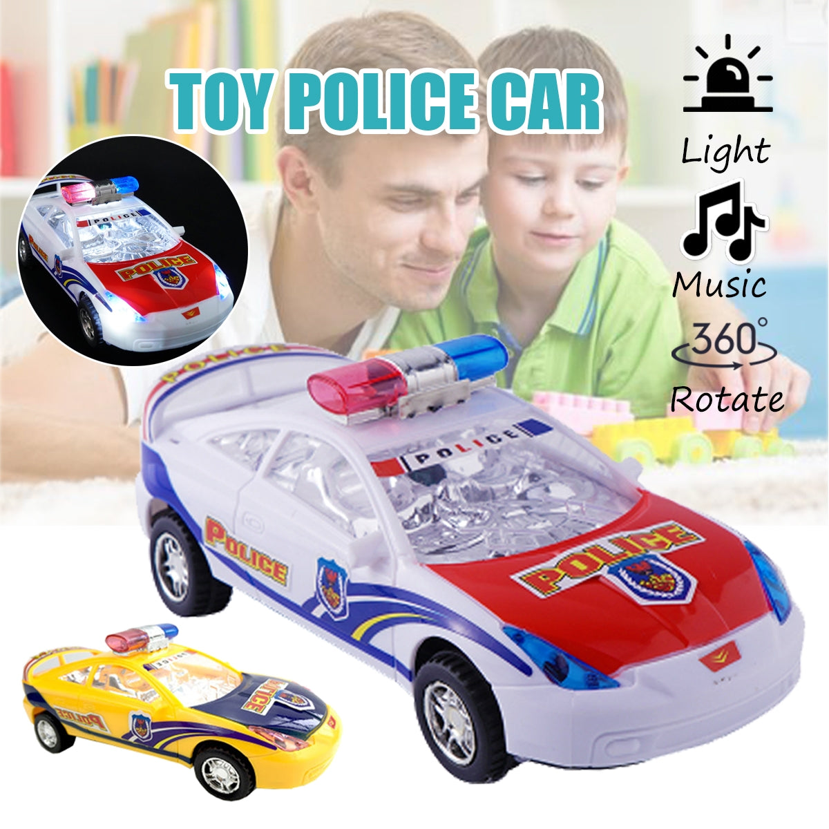 Electric Alloy Simulation Police Car Diecast Model Toy with LED Light and Music For Kids with Box
