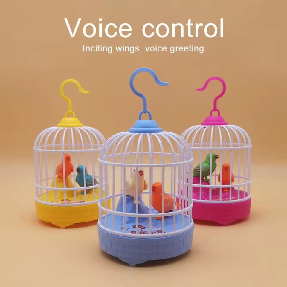 Cell Operated Voice Control Vivid Appearance Birds Cage Toy with Box For Kids and Baby