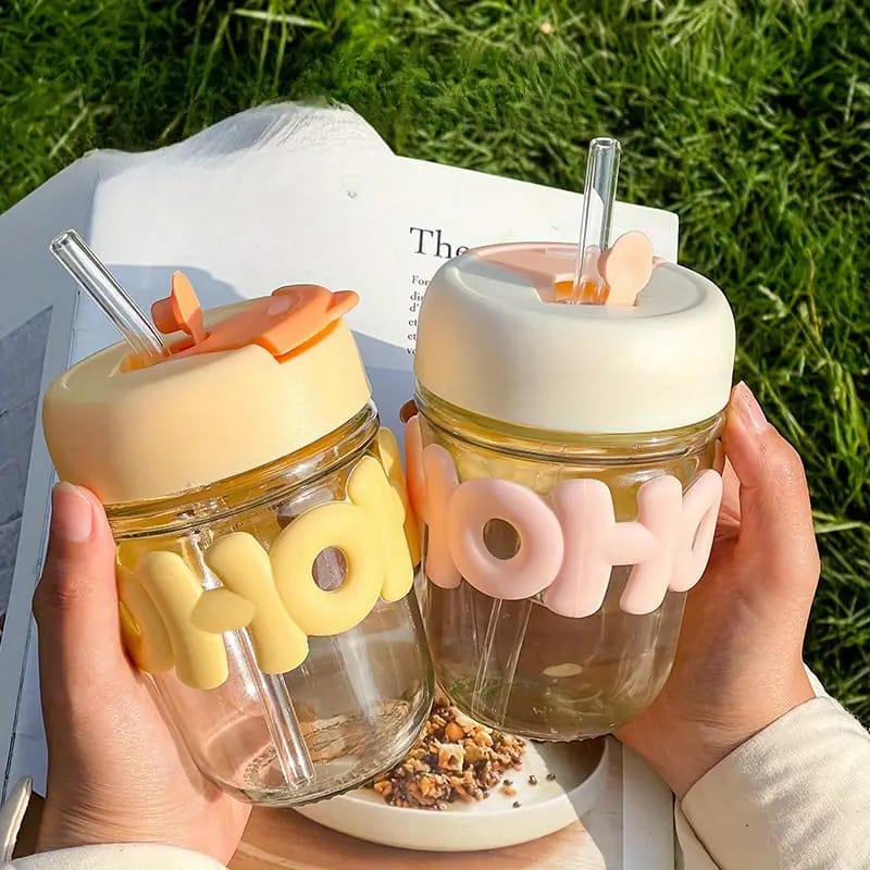 Cute Straw Cup with Stylish Insulated Glass Design Perfect for Home and Office Use