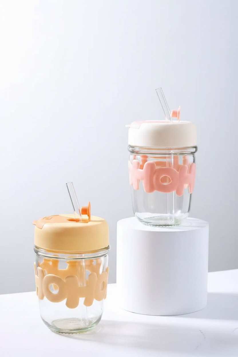 Cute Straw Cup with Stylish Insulated Glass Design Perfect for Home and Office Use