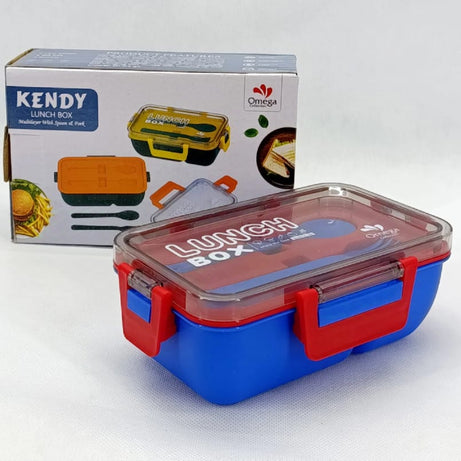 Plastic Kendy 2 Portion Tiffin and Lunch Box with Spoon and Fork with Box for Kids