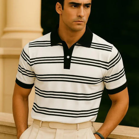 Panel Polo with White Collar & Rib – WHITE