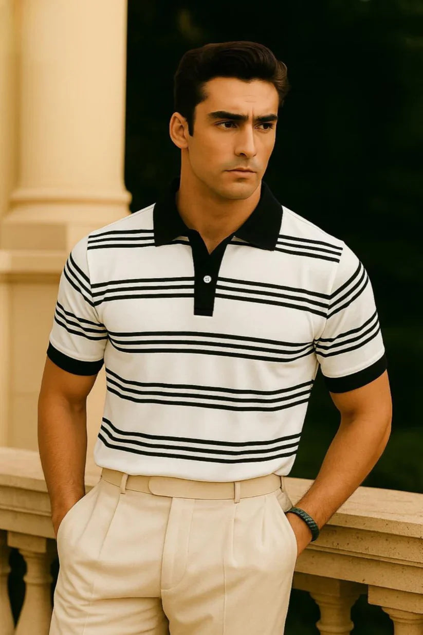 Panel Polo with White Collar & Rib – WHITE