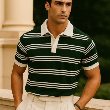 Panel Polo with White Collar & Rib – GREEN