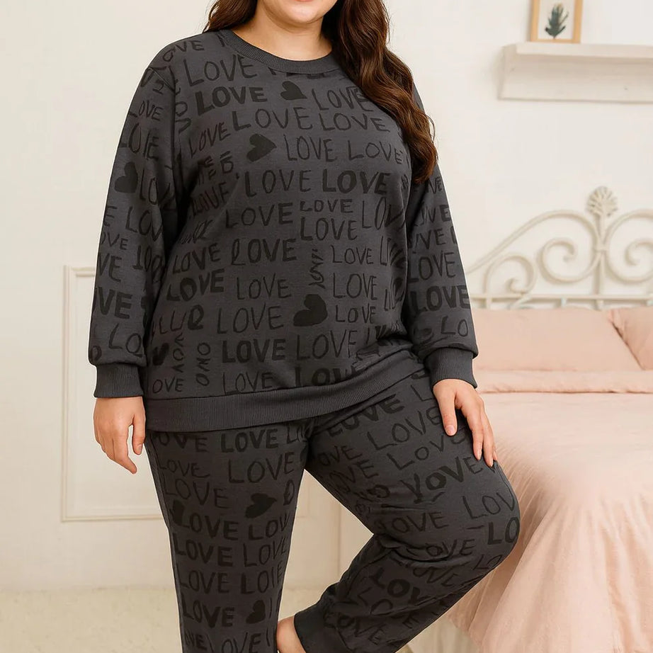 Winter Gray Love Co-Ord Set Night Suit