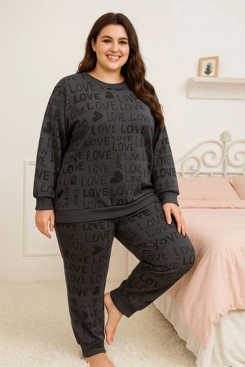 Winter Gray Love Co-Ord Set Night Suit