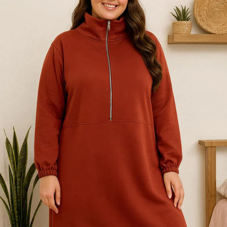 Long Winter Warm Fleece Dress – Brown