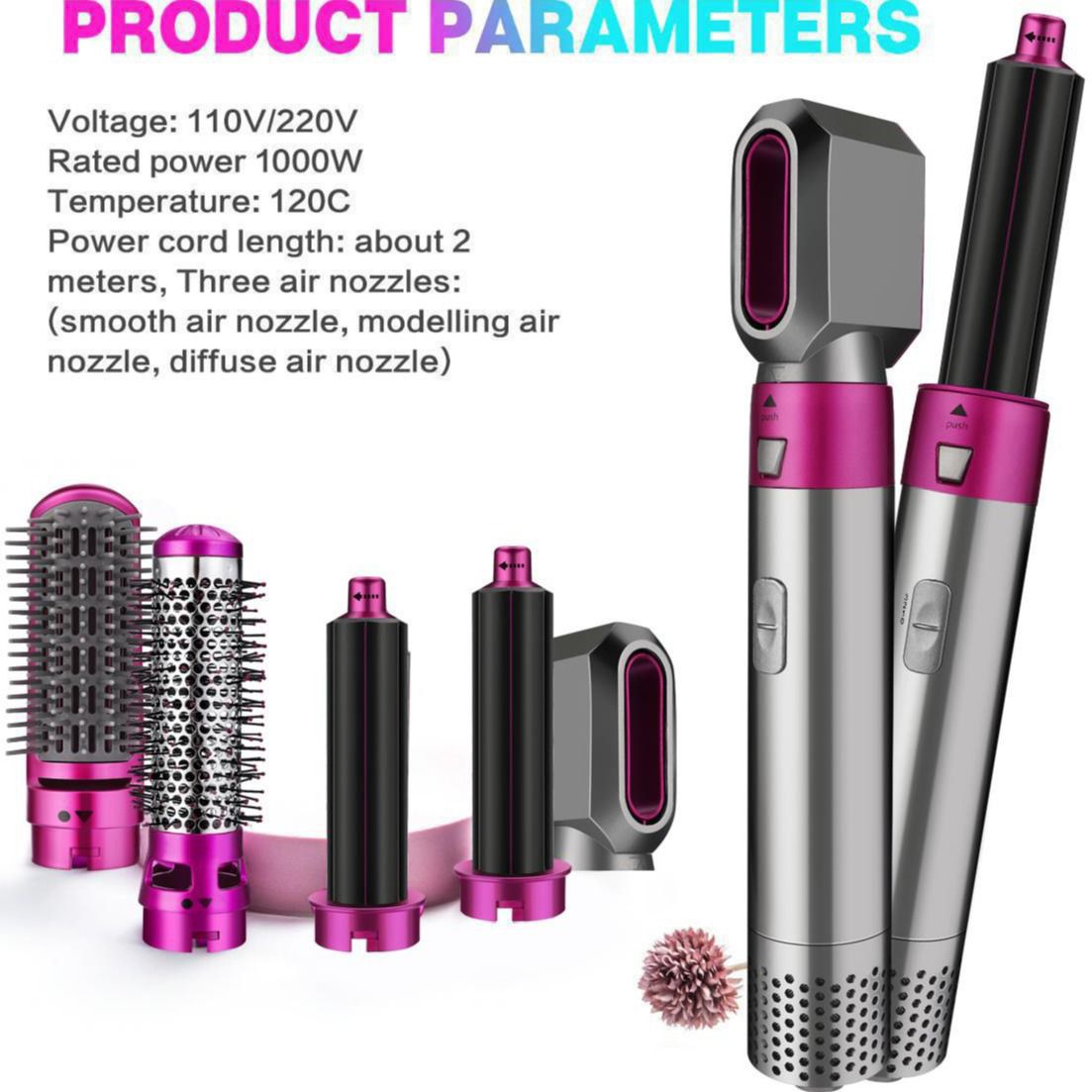 5 in 1 Electric Hot Air Brush Straightener and Dryer with Box Packing