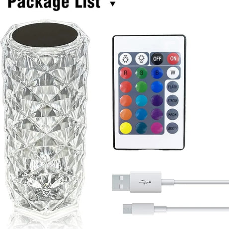 Crystal Table Lamp – 16 Color Touch & USB Powered!