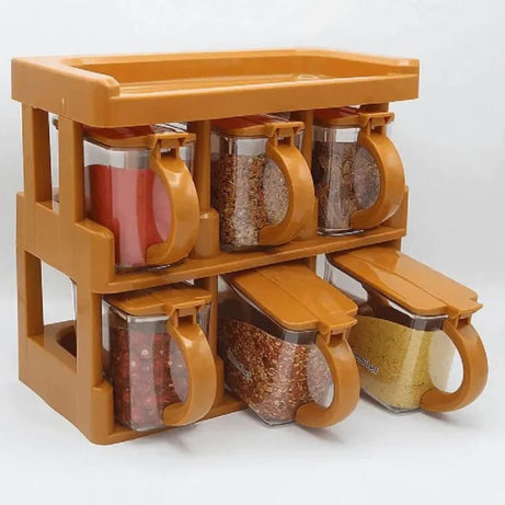 Master Chef 6 Jar Masala Rack Cooking Kitchen Seasoning Box Masala Box Set Spice Jar