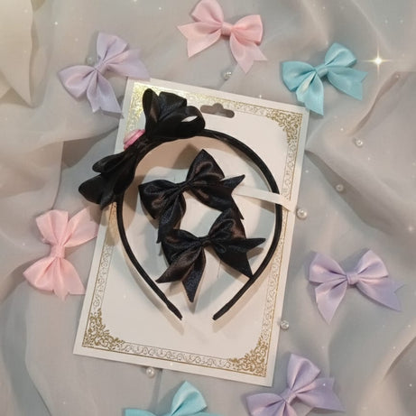Pack Of 2 - Fashion Double Bowknot Headband Solid Color Hair Bands Accessories Solid Color Headband