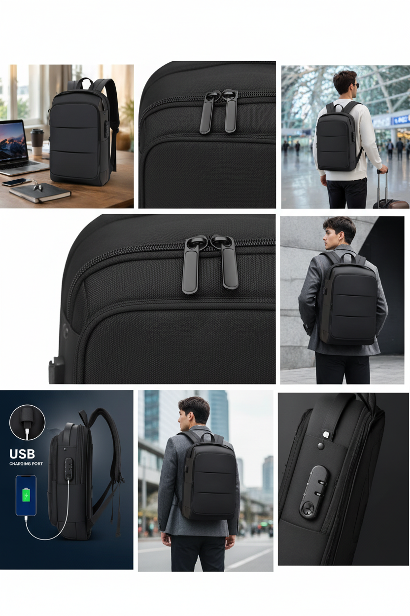 Two Lines Zip Lock Bag Pack with USB Port and Anti-Theft