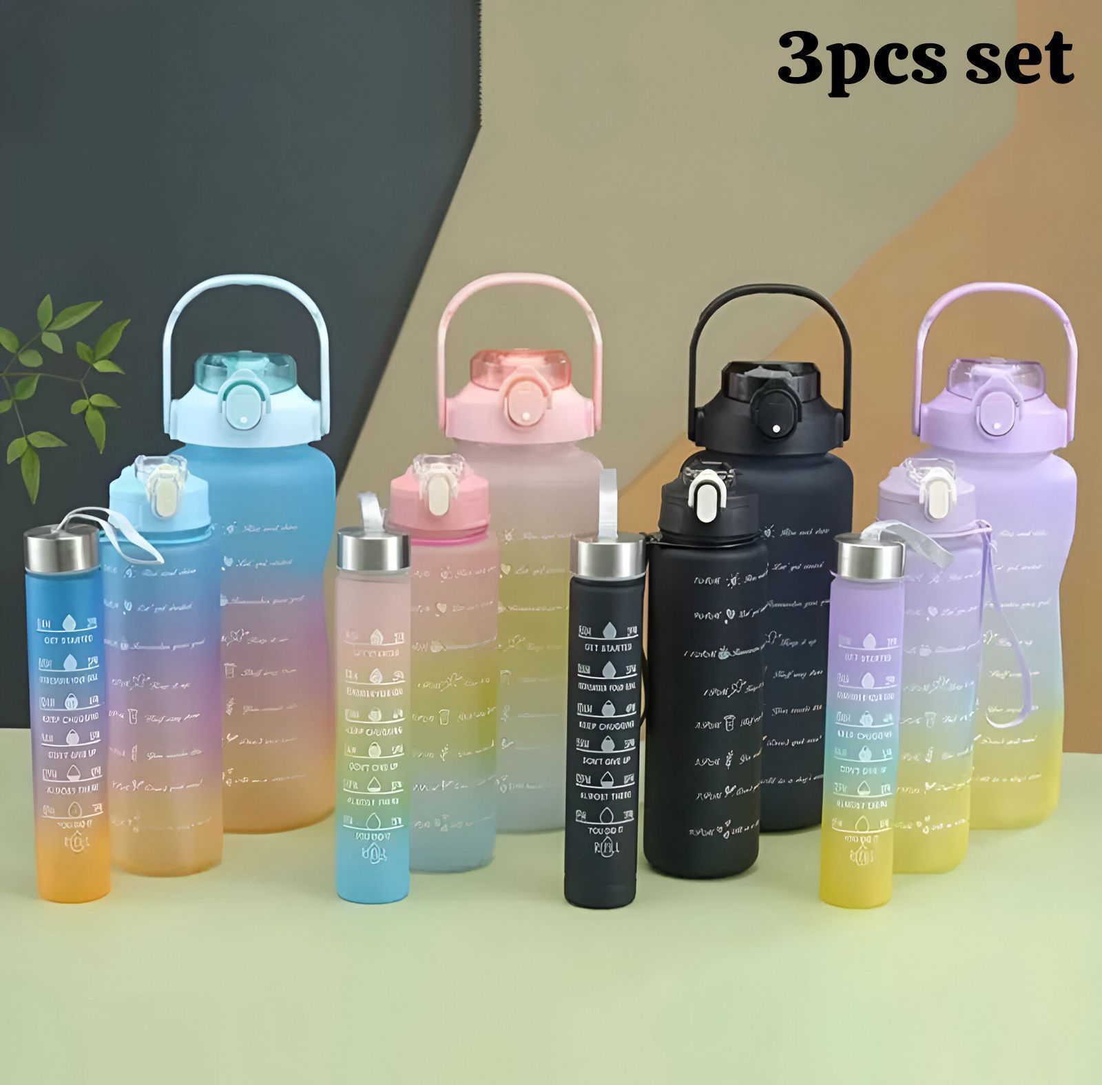 Set of 3 Pcs Unbreakable Leakproof BPA free Water Bottle with Straw and Non-toxic Sipper Bottle for Office, Sports, Gym and School