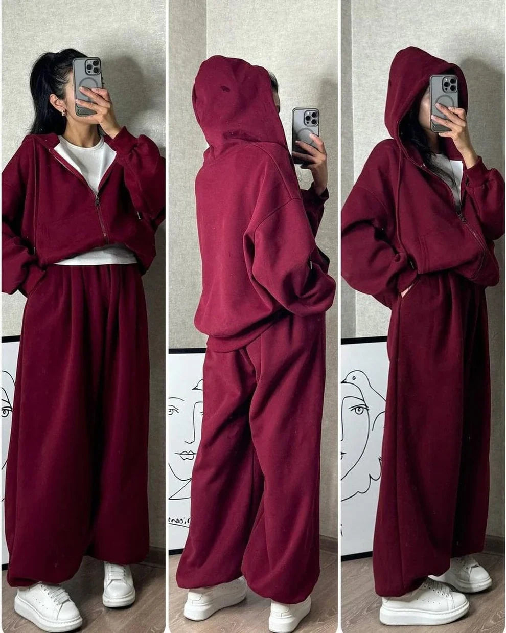 Cloud Flower Zipper Co-Ord – Maroon
