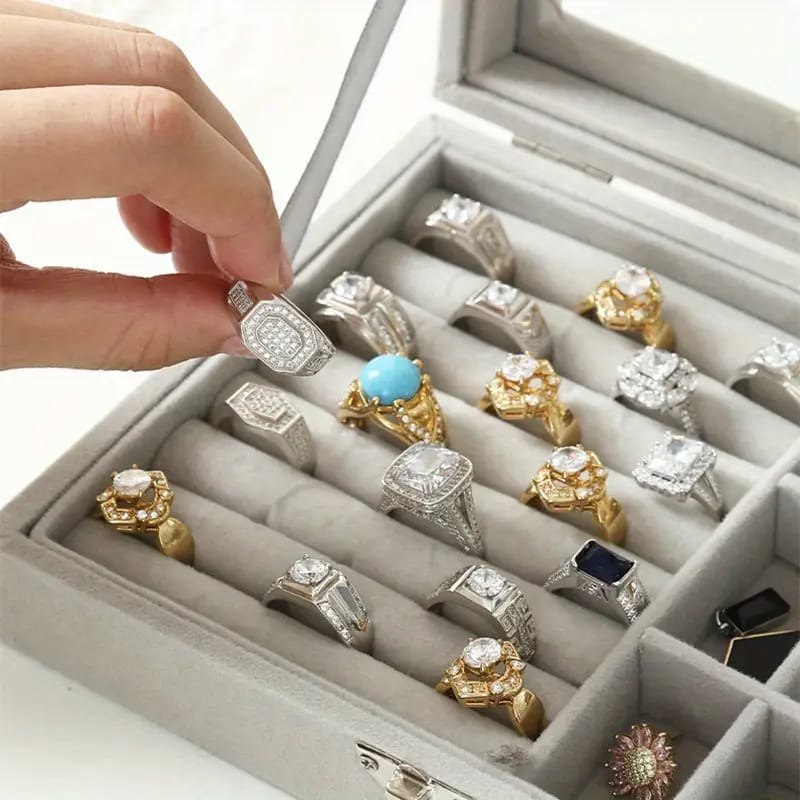 Classic Velvet Jewelry Box Rectangular Tabletop Storage with Locking Buckle Closure