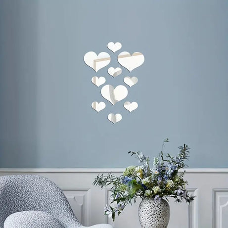 3D Stereoscopic Love Acrylic Mirror Heart Wall Stickers Decals Set for Home Decoration