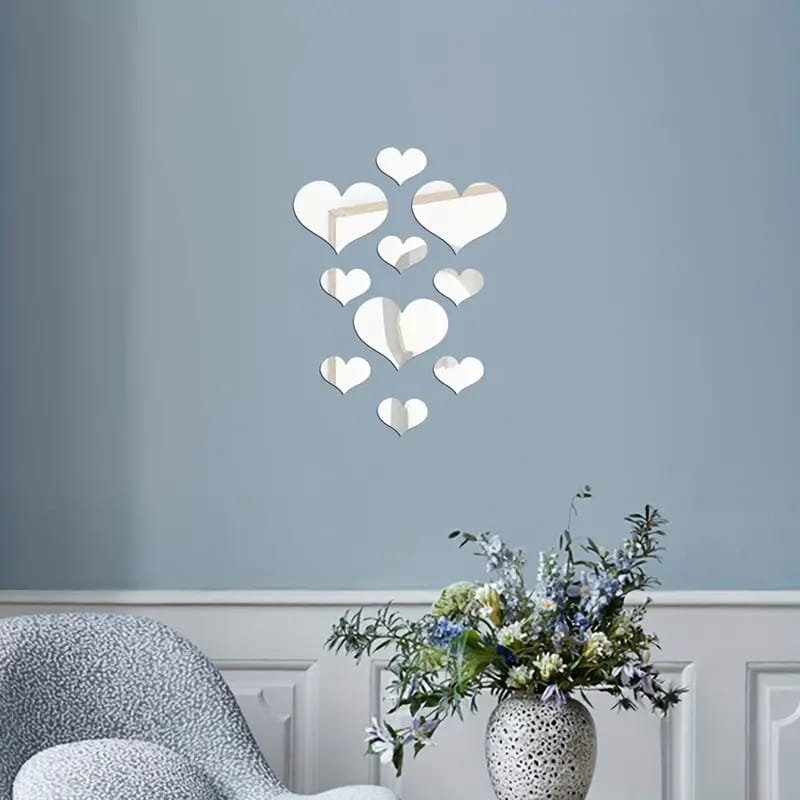 3D Stereoscopic Love Acrylic Mirror Heart Wall Stickers Decals Set for Home Decoration
