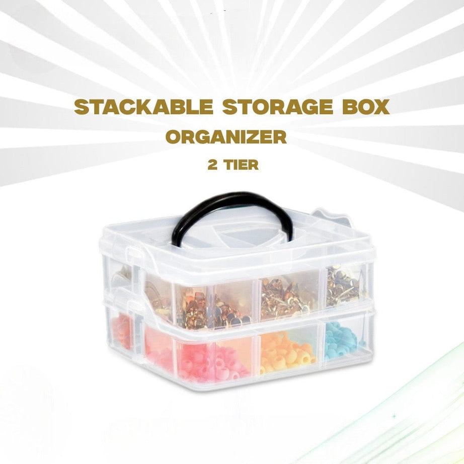 Adjustable Stackable Rectangular Plastic Storage Box Organizer with Dividers and Removable Compartments for Beading Jewelry Making Craft Art Hair Accessories and Supplies in Casual Style