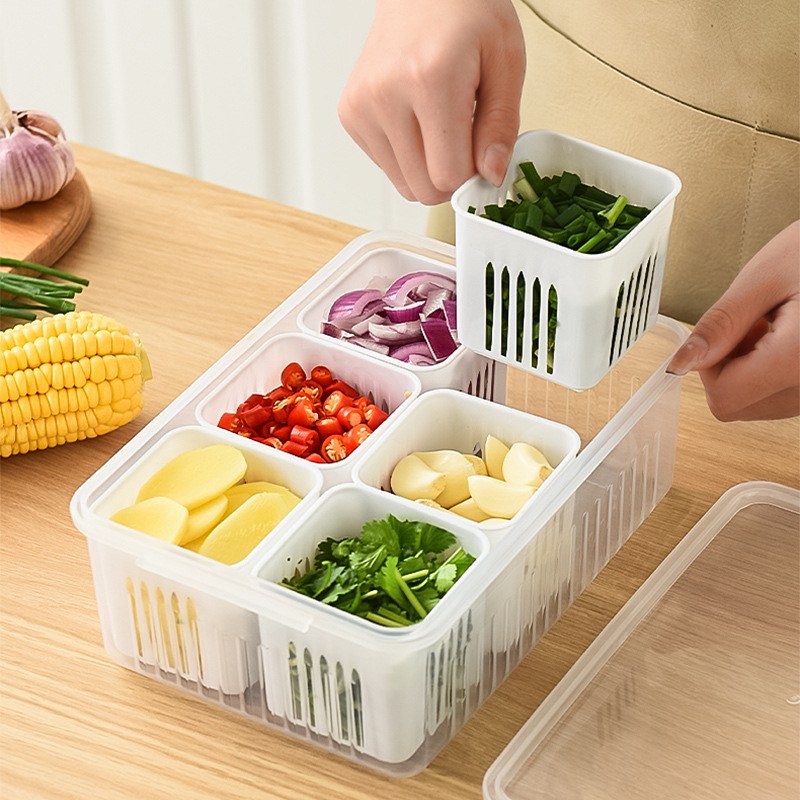 Plastic Rectangular Freeze Storage Containers with 6 Compartments For Kitchen and Outdoor