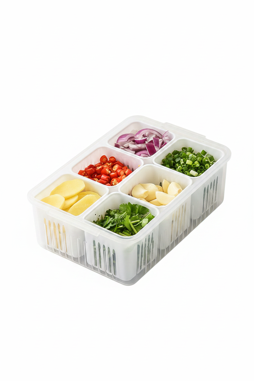 Plastic Rectangular Freeze Storage Containers with 6 Compartments For Kitchen and Outdoor