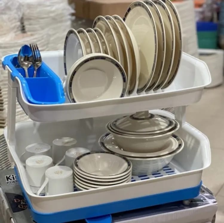 Portable Master Plastic Double Layer Utensils Dish Drainer Plate Stand Storage Organizer Rack with Box For Kitchen