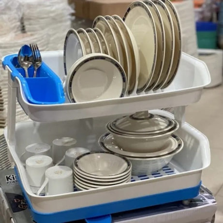 Portable Master Plastic Double Layer Utensils Dish Drainer Plate Stand Storage Organizer Rack with Box For Kitchen