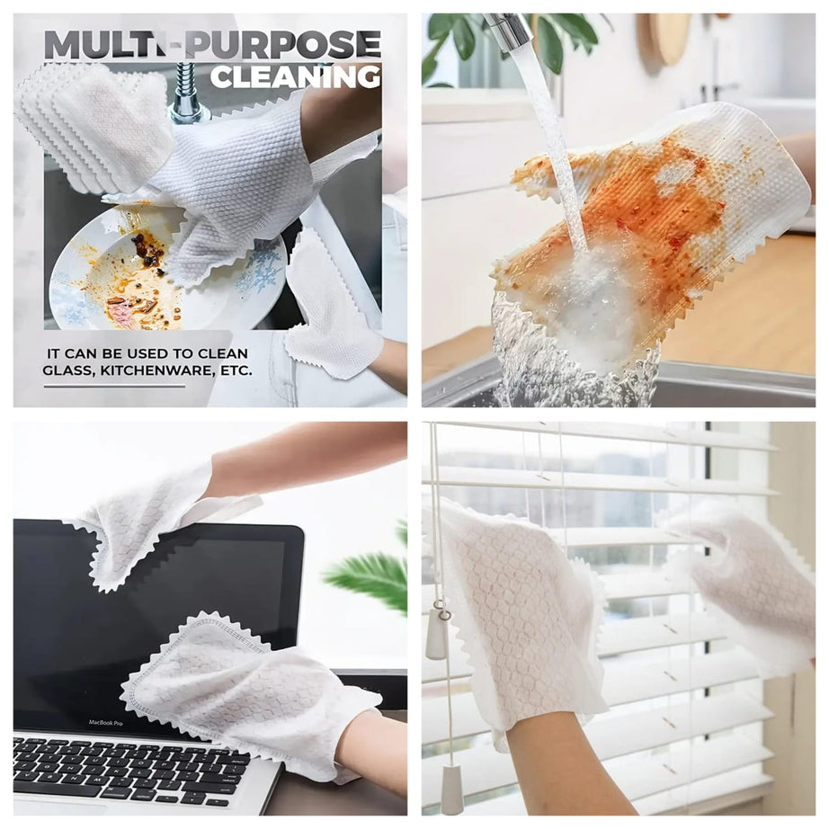 (Pack of 10) Reusable Dust Cleaning Non Woven Fish Scale Duster Household Kitchen Gloves Clean Tools