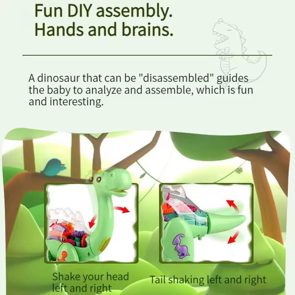 Funny Electric Transparent Gear Dinosaur with Universal Walking Lights Music Educational Toy For Kids with Box