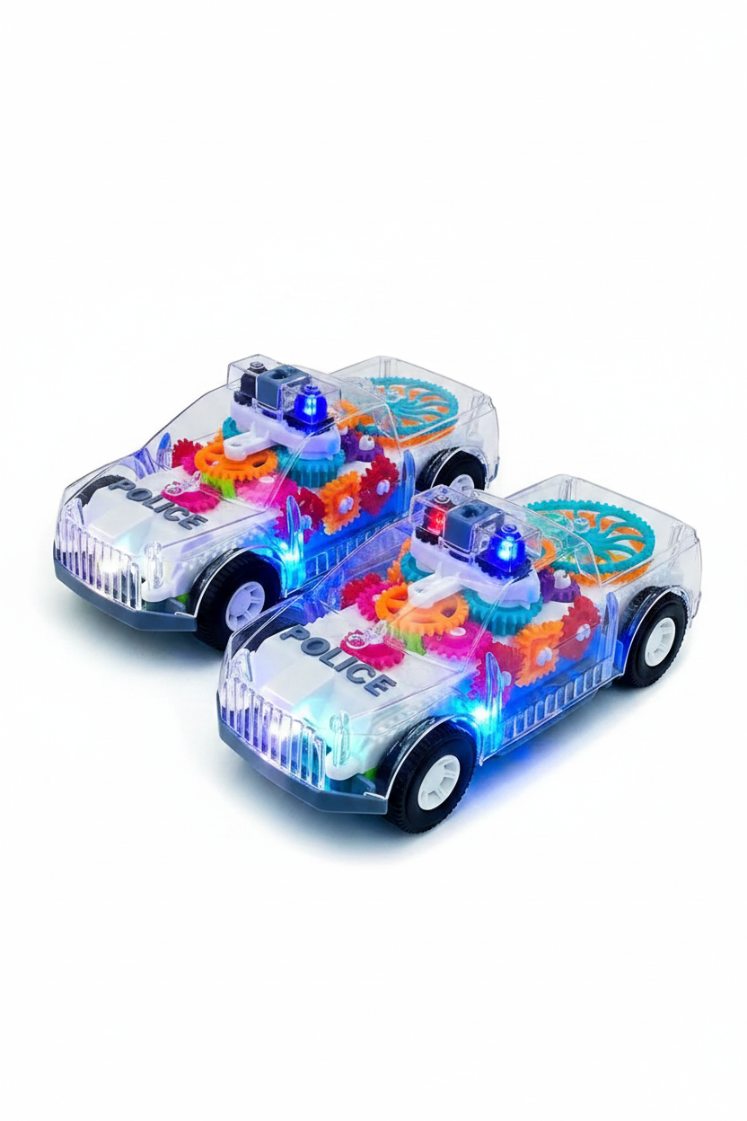 Desert Pickup Truck Transparent Gear Police Car Toy With Lights and Music For Kids