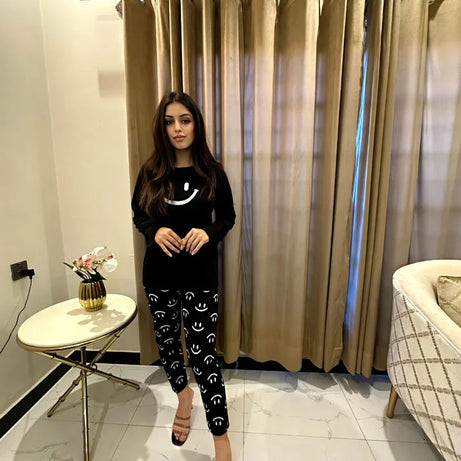 Black Smiley Face Style Night Dress