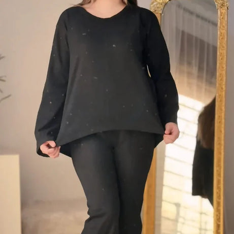 Deep Black Round Neck Plazzo PJ Set