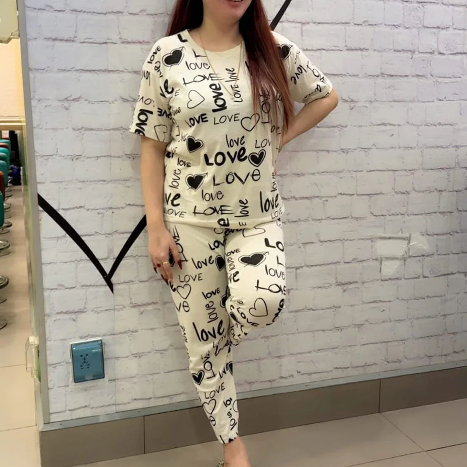 White Love Printed Shirt and Trouser