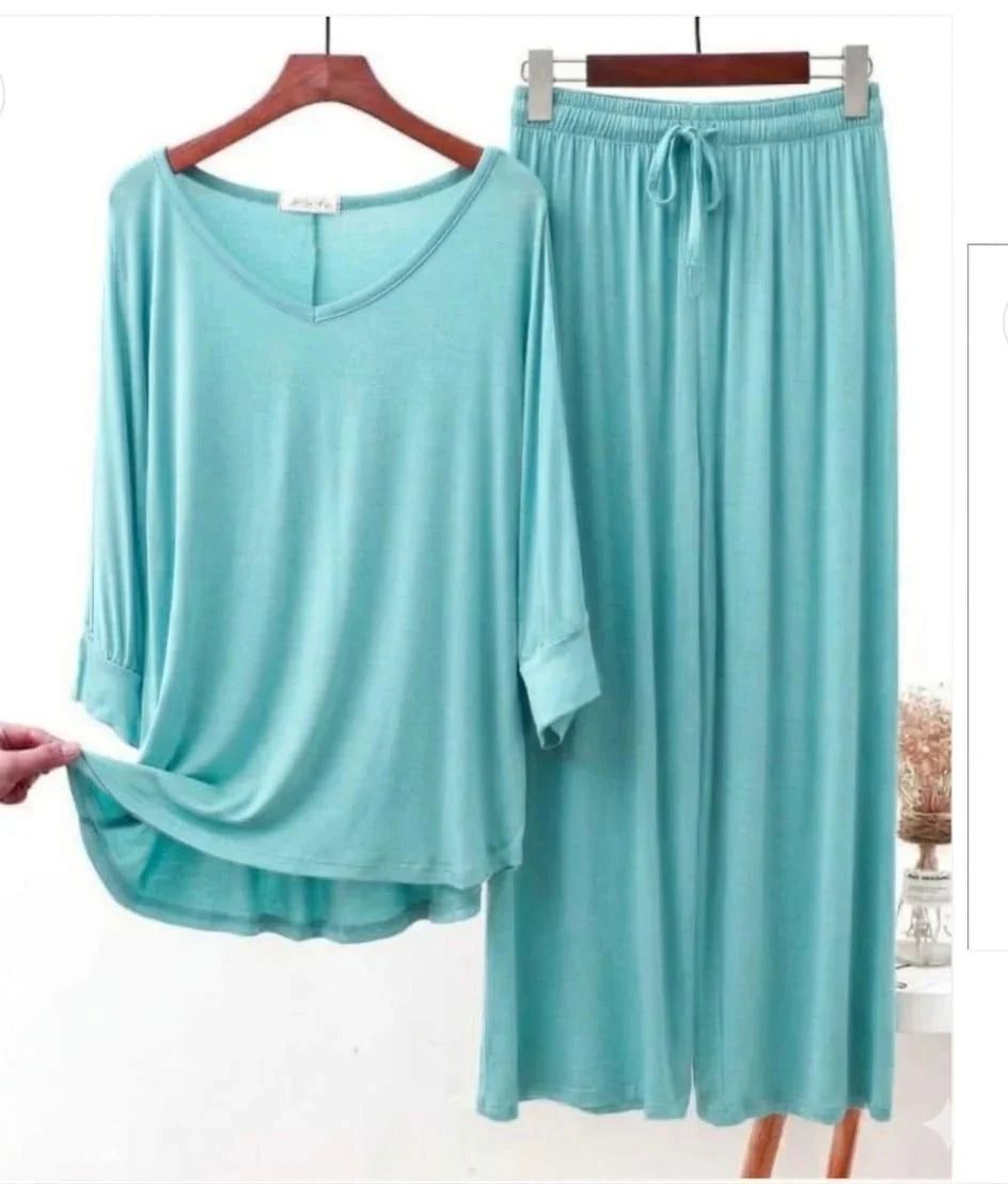 Mint Green V-Neck Women Night Suit PJ Set