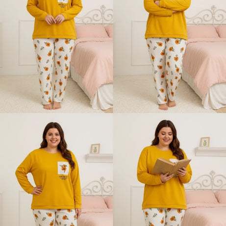 Winter Yellow Flower Co-Ord Set Night Suit