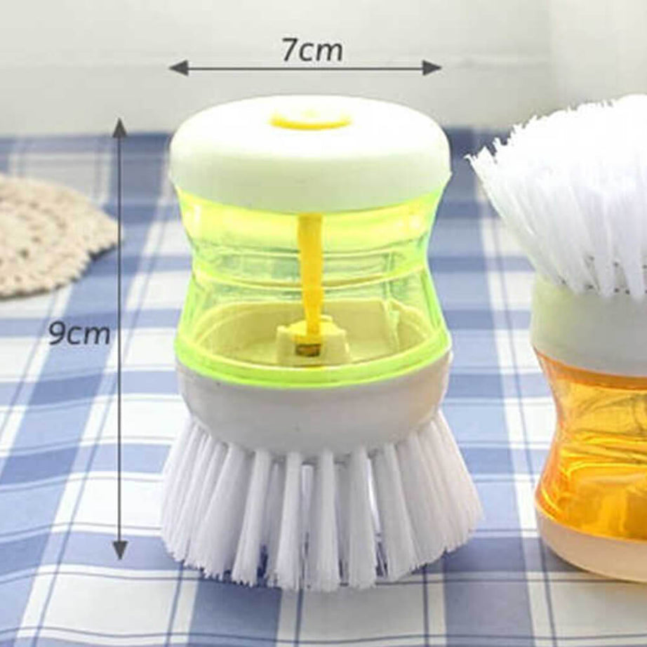 2 Pcs Kitchen Dishwasher Brush With Liquid Soap Dispenser