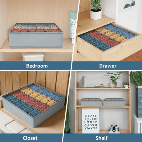 Foldable Underwear Socks Storage Box Organizer with Lids Closet Drawer Divider with 24 Compartments Cells