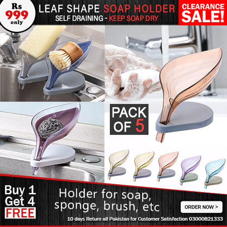 Buy 1 Get 4 Free Self Draining Leaf Shape Soap Holder