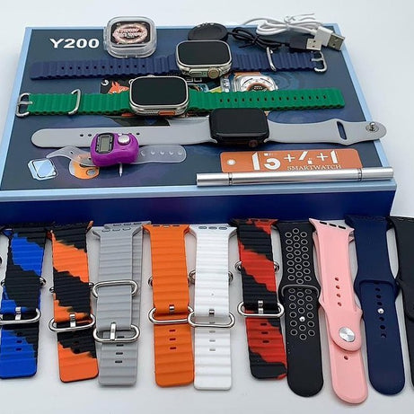 (Pack of 23 Items) 3 Smartwatches + 15 Straps with Different Colors + 1 Silicone Case + 1 Touch Pen + 1 Counter + 2 Wireless Charger and Full HD Display