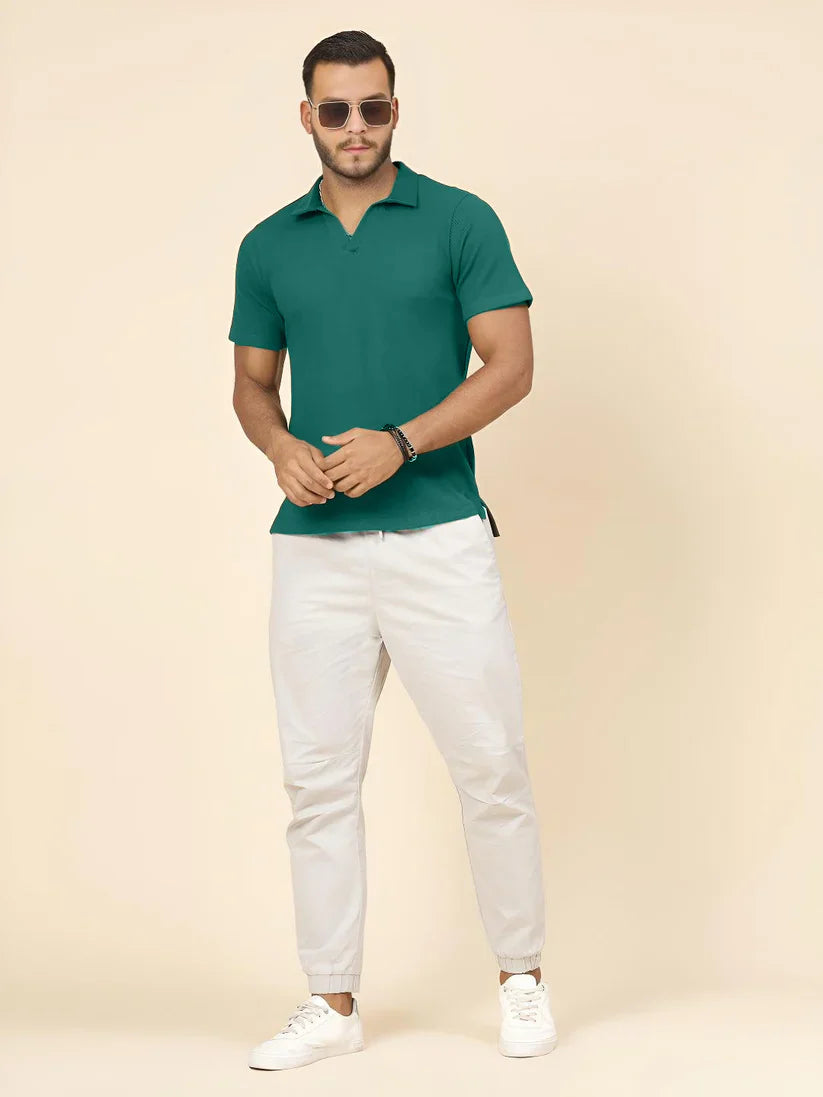 Premium Waffle Knitted Polo – OLIVE GREEN