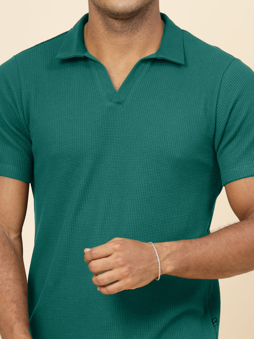 Premium Waffle Knitted Polo – OLIVE GREEN