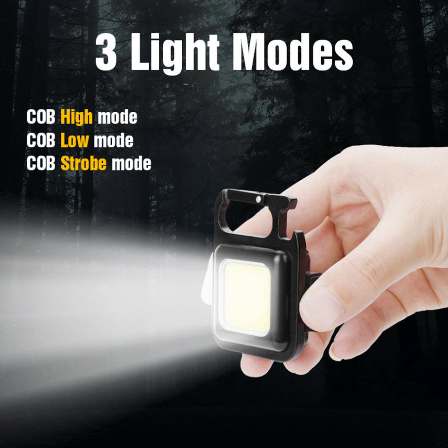 Portable Pocket LED Powerful Rechargeable COB Keychain Flashlight with 4 Light Modes & Bottle Opener