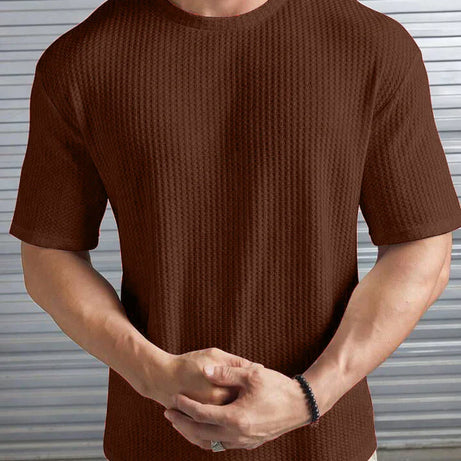Oversized Waffle Knit Tee for Men – BROWN