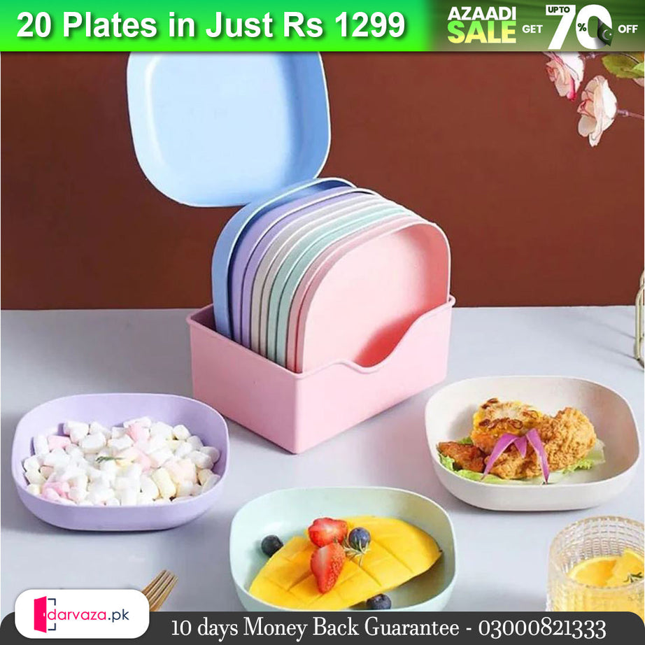 Azaadi Sale Offer 20 Pcs Set of Dish Plates with Free 2 Pcs Holders (20 Plates + 2 Holders)