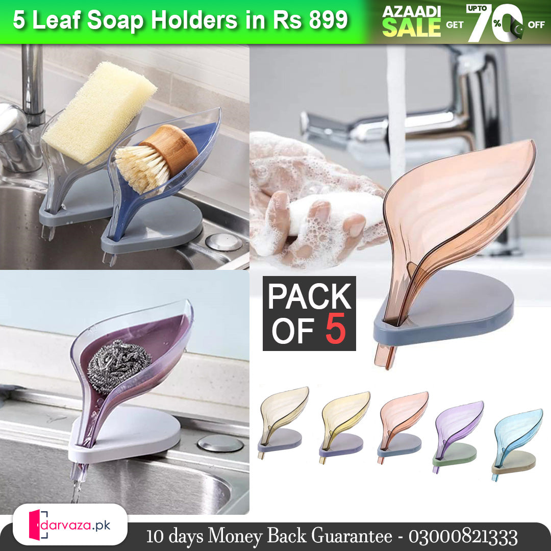 Azaadi Sale Offer 5 Pcs Leaf Shape Soap Holder with Self Draining (5 Holders)