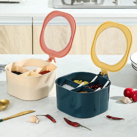 (Pack of 2) High Quality 4 In 1 Partition Kitchen Seasoning Spice Box For Kitchen