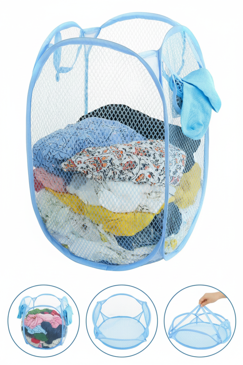 3 Mesh Popup Laundry Hamper Foldable & Portable Basket Organizer (3 Pcs)